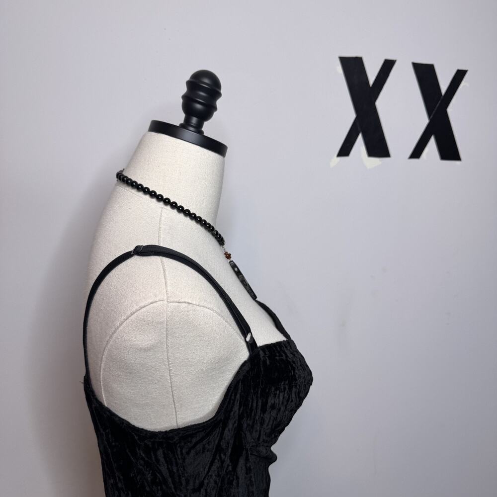 Vintage TRIPP NYC Black Velvet Mini Dress Goth Club Original Rocket Label RARE S - Picture 5 of 11